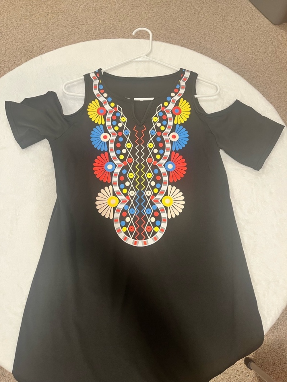 Boho Cold-Shoulder Embroidered Style Mini Dress- Size Medium - Picture 3 of 8
